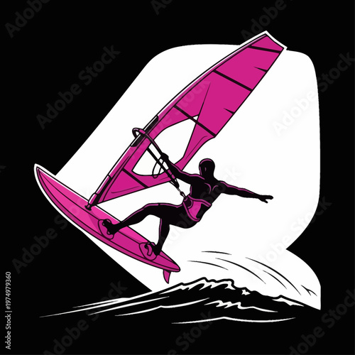 Dynamic Pink Windsurfer Riding Waves Exciting Water Sport Silhouette Action
