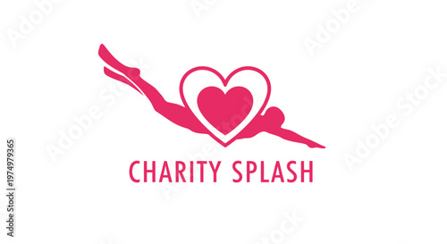 Dynamic Pink Swimmer Silhouette Embracing Heart Symbol For Charity