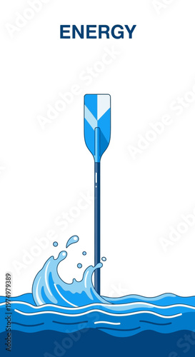 Dynamic Paddle Splashing Through Blue Water Energy Concept Illustration