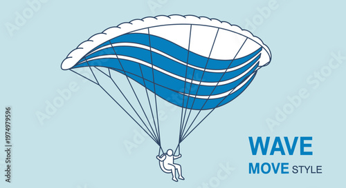 Dynamic Paraglider Soaring On Wavy Blue Canopy Adventure Style