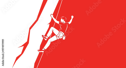 Dynamic Rock Climber Ascending Steep Cliff Face Abstract Minimalist Vector