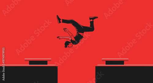 Dynamic Parkour Athlete Mid-Flip Between Urban Platforms