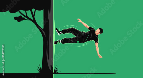 Dynamic Parkour Athlete Leaps Over Obstacle In Urban Environment