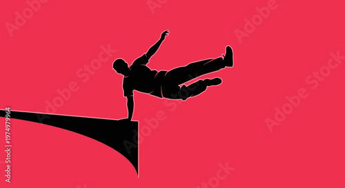 Dynamic Parkour Athlete Silhouette Leaping Mid-Air Red Background