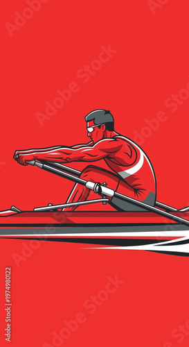 Dynamic Rowing Athlete In Motion For Sport And Competition Themes
