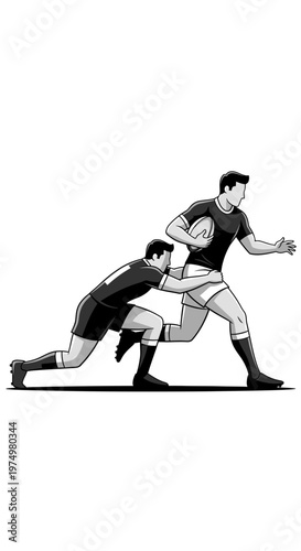 Dynamic Rugby Action Illustration Intense Player Tackle and Score Attempt