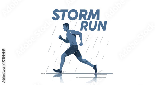 Dynamic Runner Braving A Stormy Downpour Inspires Endurance