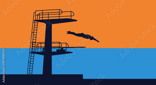 Dynamic Silhouette Diver Plunge Mid-Air Athleticism
