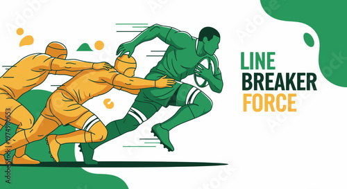 Dynamic Rugby Line Breaker Power and Momentum Illustration