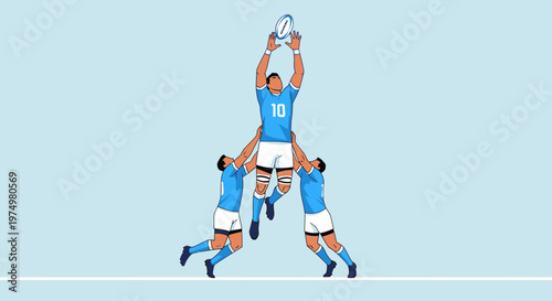 Dynamic Rugby Lineout Action Players Competing for the Ball