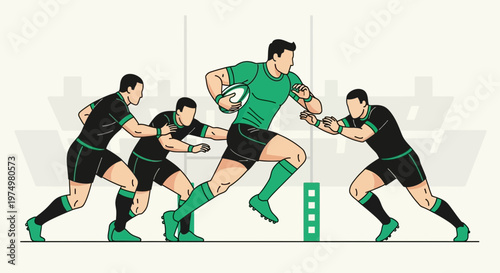 Dynamic Rugby Match Illustration Capturing Intense Action And Athleticism