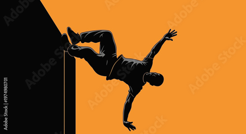 Dynamic Silhouette Of A Dancer Performing A Handstand On An Orange Background