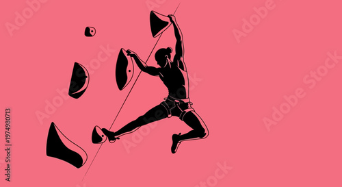 Dynamic Silhouette Of A Climber Ascending An Indoor Climbing Wall