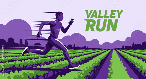 Dynamic Runner Races Through Lush Vineyard Landscape