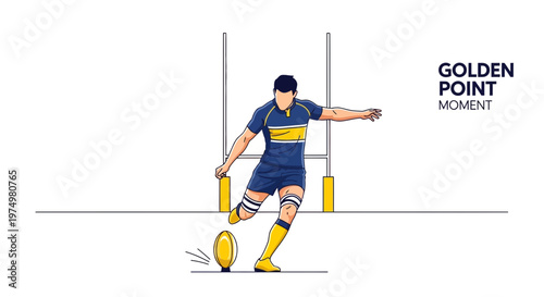 Dynamic Rugby Player Executes Critical Golden Point Kick Near Goalposts