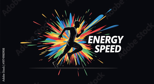Dynamic Runner Silhouette Exploding With Vivid Colorful Energy Bursts