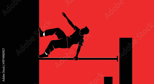Dynamic Silhouette Of A Parkour Athlete Performing A Move On Red Background