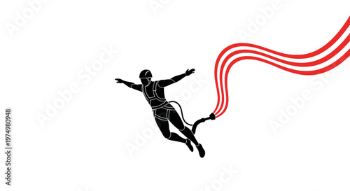 Dynamic Silhouette Of A Person In Mid-Air With Red Streamer