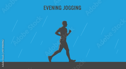 Dynamic Silhouette of a Person Jogging During an Evening Rain Shower