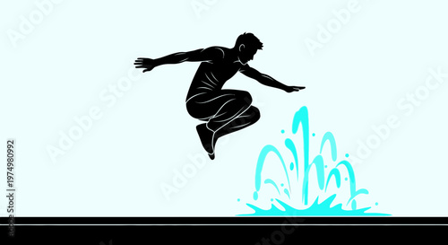 Dynamic Silhouette of a Person Jumping Over Water Spray