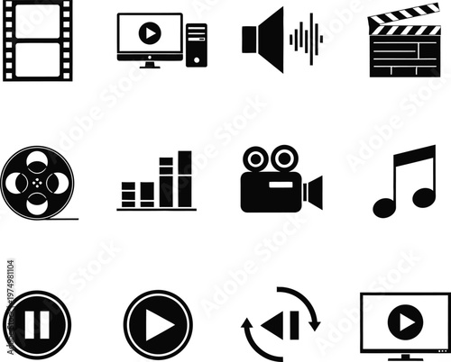 Collection of icons representing multimedia and video production elements