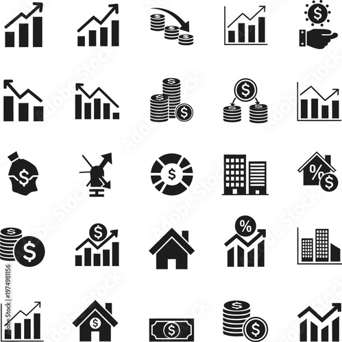 Collection of icons representing various financial and economic concepts