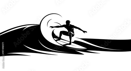 Dynamic Silhouette Of A Surfer Riding A Wave Crest