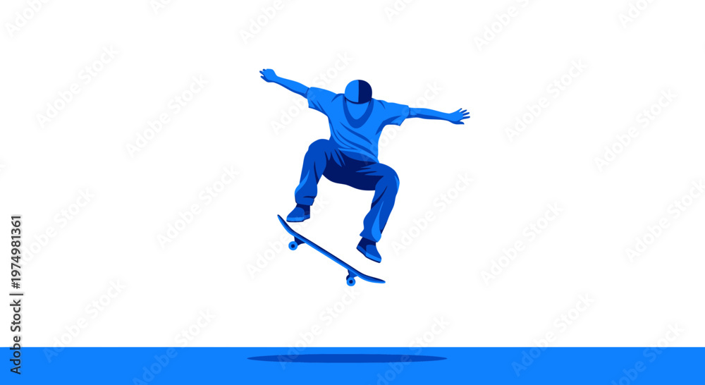 Fototapeta premium Dynamic Skateboarder Executes Aerial Trick Against Clean White Background