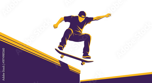 Dynamic Skateboarder Executes Aerial Trick Against Contrasting Background