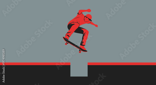 Dynamic Skateboarder Executes Aerial Trick Against Minimalist Backdrop