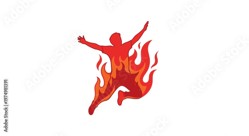 Dynamic Silhouette Person engulfed in Vibrant Flames Energetic Motion