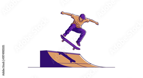 Dynamic Skateboarder Executes Aerial Trick Over Ramp