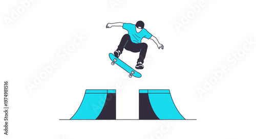 Dynamic Skateboarder Executes Aerial Trick Over Ramp Jump