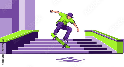 Dynamic Skateboarder Executes Aerial Trick Over Stairs in Urban Park