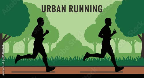 Dynamic Silhouette Runners In Lush Green Park Environment For Fitness And Health