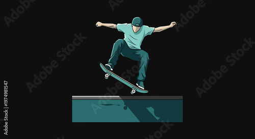 Dynamic Skateboarder Executes Aerial Trick Over Urban Obstacle