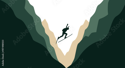 Dynamic Silhouette Skier Soaring Through Majestic Mountain Valley