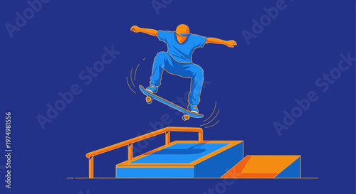 Dynamic Skateboarder Executes Aerial Trick Over Urban Park Elements