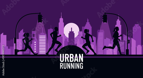 Dynamic Silhouette Runners Pace Through Vibrant Cityscape At Night
