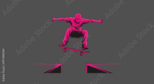 Dynamic Skateboarder Executes Daring Jump Mid-Air Silhouette Art