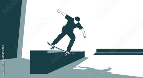 Dynamic Skateboarder Executes Grinding Trick in Urban Setting Graphic Art