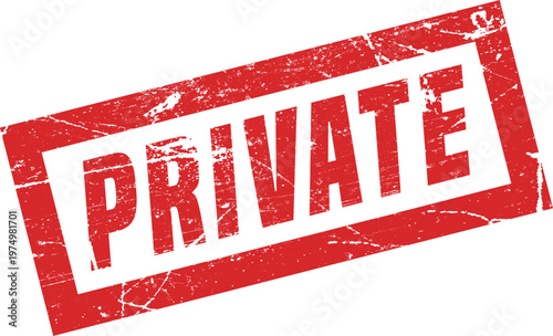 A bold red rubber stamp graphic with the word private written in white capital block letters.