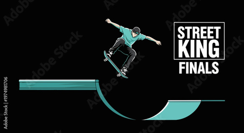 Dynamic Skateboarder Executes Radical Trick During Extreme Street King Finals Competition