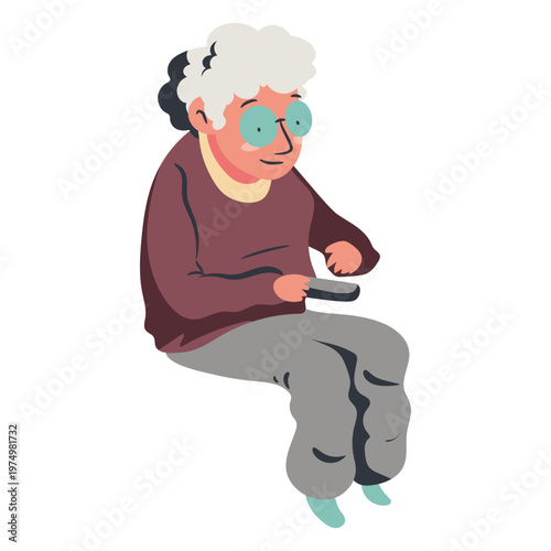 Old sitting lady watching tv flat
