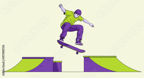 Dynamic Skateboarder Captures Aerial Freestyle Thrills On A Ramp