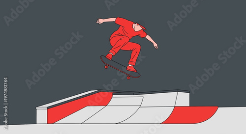 Dynamic Skateboarder Captures Aerial Maneuver on Urban Ramp