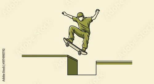 Dynamic Skateboarder Captures Extreme Aerial Maneuver Over Urban Ramp