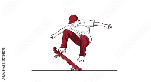 Dynamic Skateboarder Captures Airborne Action Minimalist Style