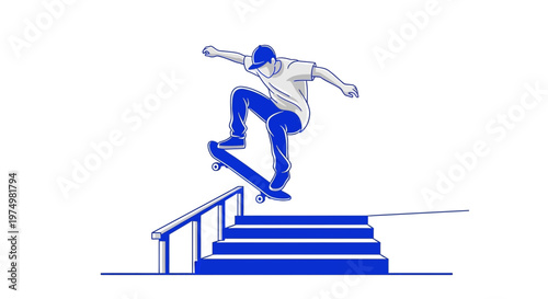 Dynamic Skateboarder Captures Athleticism On Stair Rail Grind