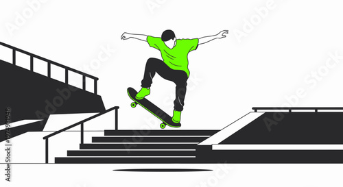 Dynamic Skateboarder Performs Aerial Trick In Minimalist Urban Park